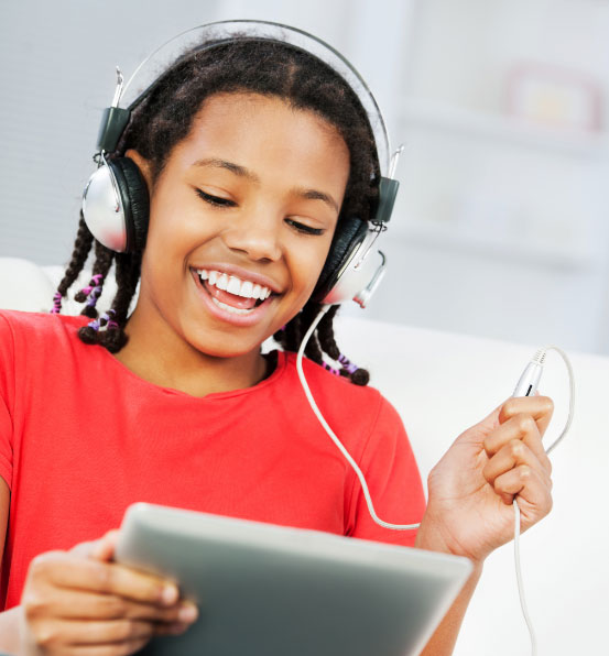 Student with digital sheet music part on their own device